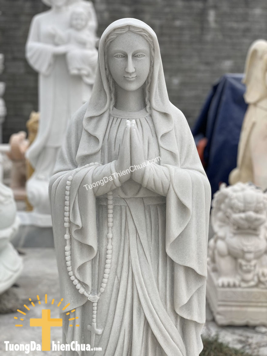 Tượng Đức Mẹ Chắp Tay bằng Đá Trắng Mịn (LĐ-07)
